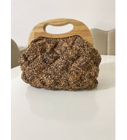 kadın ahşap burslu entrelak model handmade el yapımı çanta