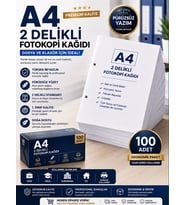 Premium A4 2 Delikli Fotokopi Kağıdı 100 Adet Dosya ve Klasör Uyumlu Yazıcı Kağıdı