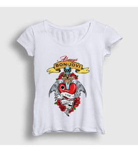 Presmono Kadın Beyaz Always Bon Jovi T-Shirt 20059tt
