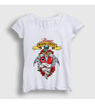 Presmono Kadın Beyaz Always Bon Jovi T-Shirt 20059tt