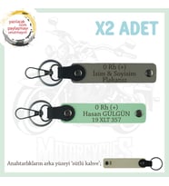 Hız Aşıkları İçin, İsim Plaka ve 0 Rh (+) Kan Grubu Yazılı Hediyelik x2 Anahtarlık, Kül Gri-Yeşil-SK (Çok Renkli)