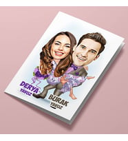 Kişiye Özel Mutlu Aşıklar Karikatürlü Tebrik Kartı