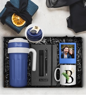 Kişiye Özel 700 ML Dereceli Kulplu Çelik Termos & Kişiye Özel Tasarım Kupa & Kişiye Özel Defter & Deri Kılıflı Touch Pen Kalem & Harf Kupa & Çerçeve Hediye Seti