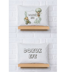 Pia Baby Premium %100 Pamuk İkili İsim Yazılı Erkek Bebek Yastık Kılıfı – 35x45 cm Organik Baskı 5038-13 (Ekru)