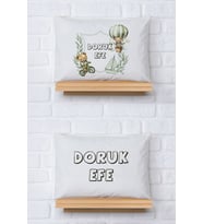 Pia Baby Premium %100 Pamuk İkili İsim Yazılı Erkek Bebek Yastık Kılıfı – 35x45 cm Organik Baskı 5038-13 (Ekru)
