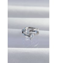 Mey İthalat® Pirinç Gümüş Renk Zirkon Taşlı Damla Earcuff Küpe