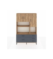 Arges Dolap 8 Raflı 5 Çekmeceli 3 Kapaklı 132x30x195 Çam-Çam/Antrasit