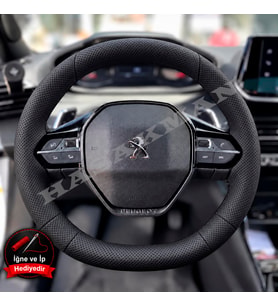 Peugeot 2008 Dikme Direksiyon Kılıfı Premium Komple Delikli Deri Siyah Dikiş 2019-2024