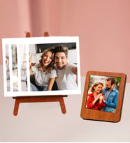 Kişiye Özel 4 Polokart Fotoğraflı Şövale Ve  Ahşap Renk Mdf Çerçeve