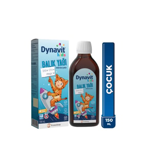 Dynavit Kids  Balık Yağı 150 mL - Çocuklar için 1300mg Balık Yağı, Omega-3, EPA, DHA - Portakal Aromalı