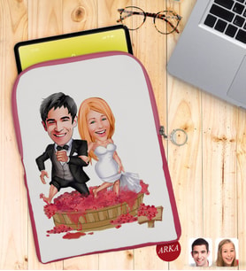 BK Gift Kişiye Özel Evleniyoruz Karikatürlü Taşınabilir Koruyucu Tablet Kılıfı & Organizer Çanta - Pembe-10