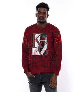 Bordo Taşlı Baskılı Sweatshirt - Wessi