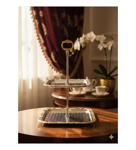 İki Katlı Vintage Metal Kare Bayram Şekerlik Çikolatalık