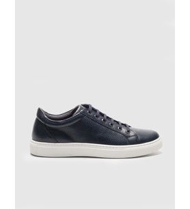Hakiki Deri Lacivert Bağcıklı Erkek Sneaker Ayakkabı