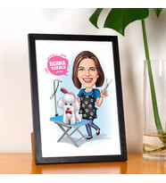 Kişiye Özel Fino Köpekli Hatun Karikatürlü Resim Çerçevesi