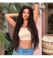 Afro Dalga Fiber Sentetik Tül Peruk - Kahverengi