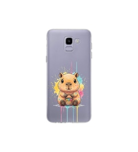 Samsung Galaxy J6 ile Uyumlu Splash Kapibara Tasarımlı Şeffaf Silikon Kılıf