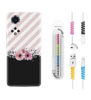 Huawei Nova Y70 Y90 Nova 9 SE  Kılıf Kablo Koruma Spiral Silikon Strip Pink Flowers 1396