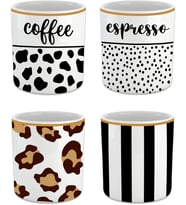 Coffee Cups/Japanese Tea Cup/Mug Set/Coffee Cup Middle Size/Cups No Handle/4 x 210 ml (coffee, espresso, vertical black line, leopard)