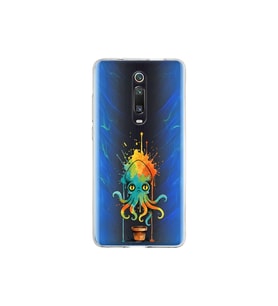 Xiaomi Mi 9T Pro ile uyumlu Splash ahtapot tasarımlı şeffaf silikon kılıf