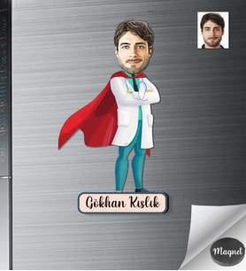 Kişiye Özel Doktor Erkek Ahşap Magnet -12