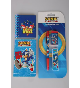 x Dekomus Lisanslı Sonic Çizgisiz Mini Bloknot,Uçlu Kalem,Silgi,Uç ve Cep Defteri Seti