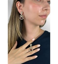 Kadın Sognante Model Kırmızı Kristal Zirkon Taşlı Gold Kaplama Zincirli Su Yolu Kolye Küpe Takı Seti