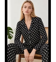 Night Siyah Kadın Gömlek Yaka Desenli Pijama Takımı 4812