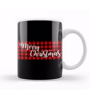 Yılbaşı Yeni Yıl Konseptli Merry Christmas Banner on Buffalo Plaid Kupa Bardak Porselen