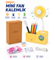 Şarjlı Mini USB Fan Kalemlik LED Işıklı Yapı Bloklu Masaüstü Fan Lego Tasarımlı Fan Kalemlik Renkli Kalem Hediyeli