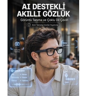 Siyah 3 Lensli Akıllı Kamera Gözlüğü 8 MP Fotoğraf Video Çekim AI Görüntü Tanıma Bluetooth Dokunmatik Kontrollü