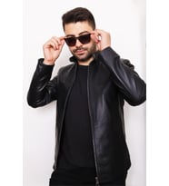 Erkek Siyah Fermuarlı Hakiki Deri Ceket