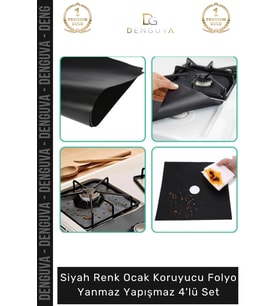 #Folyo Siyah Ocak Koruyucu Cam Elyaf Isıya Dayanıklı Kesilebilir Folyo Yanmaz Yapışmaz 4'lü Set