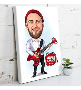 Gitarist Erkek Karikatürlü Kanvas Tablo