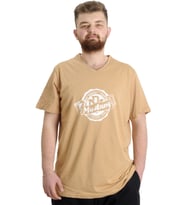 Mode XL Büyük Beden Erkek V Yaka T-shirt MUSTANG 23034 Bej