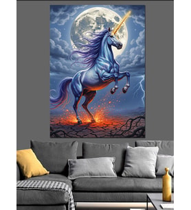 Şahlanan Unicorn At Çizimi Dekoratif Kanvas - Mdf Ahşap Tablo