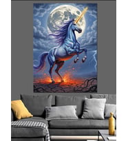 Şahlanan Unicorn At Çizimi Dekoratif Kanvas - Mdf Ahşap Tablo