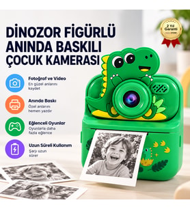 DİNOZOR FİGÜRLÜ ANINDA BASKILI ÇOCUK KAMERASI