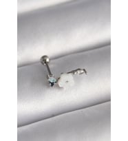 316L Çelik Gümüş Renk Zirkon Taş Detay Beyaz Çiçek Model Tragus Piercing - TJ-PR1357