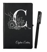 Doğumgünü Hediyesi Kişiye Özel Hazırlanmış Siyah Defter ve Kalem Seti