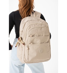 Büyük Boy Unisex Maymuncuk Hediyeli Su Geçirmez Kumaş Okul Seyahat Sırt Çantası (Krem)