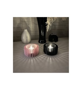 Alvera Modern Çizgili Mumluk – 3D Baskı Tealight Mumluk (1 Adet)-Pembe
