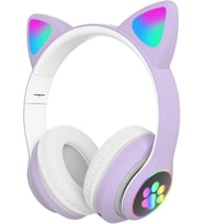 Kedili Kablosuz Bluetooth Kulaklık Led Işıklı Mikrofonlu Raydolu Fm Çocuk Kulaklığı, Kulak Üstü Sevimli Kedi Kulaklık LED Işıklı Katlanabilir Kablosuz Kulaklık Okul/Tablet/PC/Telefon (Mor)