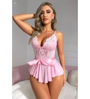 Mulvxbrf Brf02 Kadın Kontrast Dantel Kemerli Teddy Body Gecelik Şık Tasarım (Mulvix)