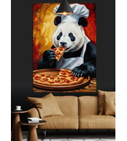 Pizza Yiyen Panda Dekoratif Kanvas - Mdf Ahşap Tablo