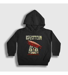 Presmono Unisex Çocuk Siyah Mothership Led Zeppelin Kapüşonlu Sweatshirt 96218tt