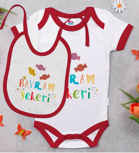 BK Kids Bayram Şekeri Tasarımlı Kırmızı Bebek Body Zıbın ve Mama Önlüğü Hediye Seti-1