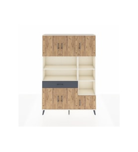 Arges Dolap 10 Raflı Tek Çekmeceli 6 Kapaklı 132x30x195 Aytaşı-Çam/Antrasit