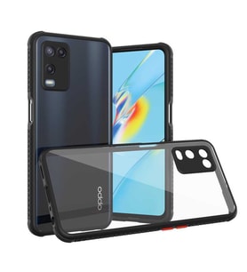 Oppo A54 4G Kılıf Kenar Renkli Sararmaz Şeffaf Kapak (Siyah)