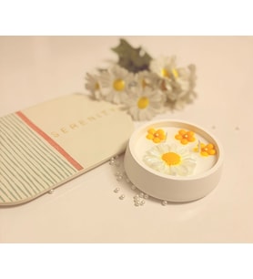 Serenity Sanat El Yapımı Yuvarlak Papatya Kase %100 Doğal Soya Wax Kokulu Mum (Beyaz-Sarı)